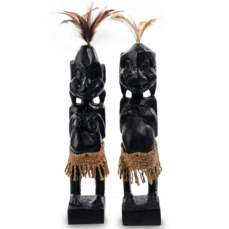 Комплект из 2-х деревянных статуэток Asmat Statuettes Black Черный Коричневый в Перми | Loft Concept 