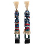 Комплект из 2-х деревянных статуэток Asmat Straw Headdress Statuettes Blue Colorful Tattoo варинант исполнения - 5 | Loft Concept в Перми