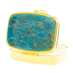 Таблетница карманная прямоугольная с 2-мя отделениями с зеркалом и накладкой из натурального камня Апатит Голубой Gold Stone Pillboxes варинант исполнения - 2 | Loft Concept в Перми
