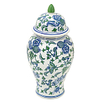 Ваза с крышкой и зелено-голубым рисунком на белом фоне 51 см Blue & White Ornament варинант исполнения - 1 | Loft Concept в Перми