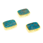 Таблетница карманная прямоугольная с 2-мя отделениями с зеркалом и накладкой из натурального камня Апатит Голубой Gold Stone Pillboxes варинант исполнения - 4 | Loft Concept в Перми