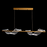 Люстра линейная золотистого цвета с двумя прозрачными волнистыми элементами Wave Line варинант исполнения - 3 | Loft Concept в Перми