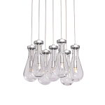 Люстра с 7-ю прозрачными плафонами из стекла в форме капли на круглом потолочном основании цвета хром Lucid Rain  варинант исполнения - 1 | Loft Concept в Перми