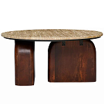 Кофейный столик с круглой столешницей на 2-х массивных деревянных ножках Tandem Travertine and Wood варинант исполнения - 1 | Loft Concept в Перми