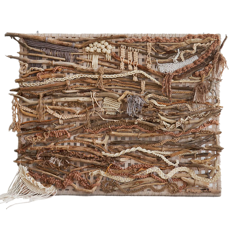 Большая Абстрактное Панно из веток и нитей Dryad Wall Art Коричневый Бежевый в Перми | Loft Concept 