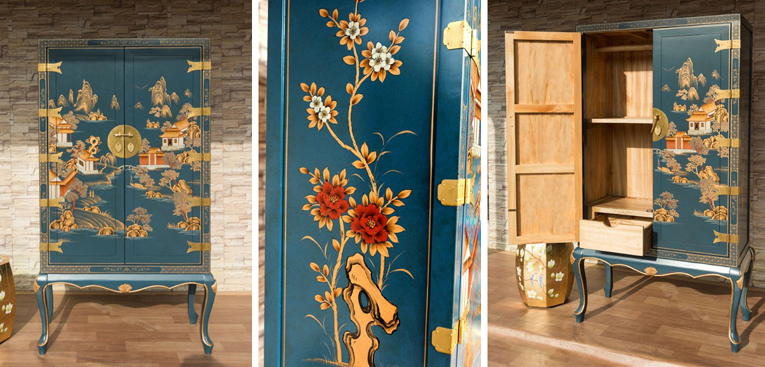 Голубой Шкаф в Китайском стиле Chinese Village Cabinet Голубой Шкаф в Китайском стиле Chinese Village Cabinet - Loft-Concept в Перми