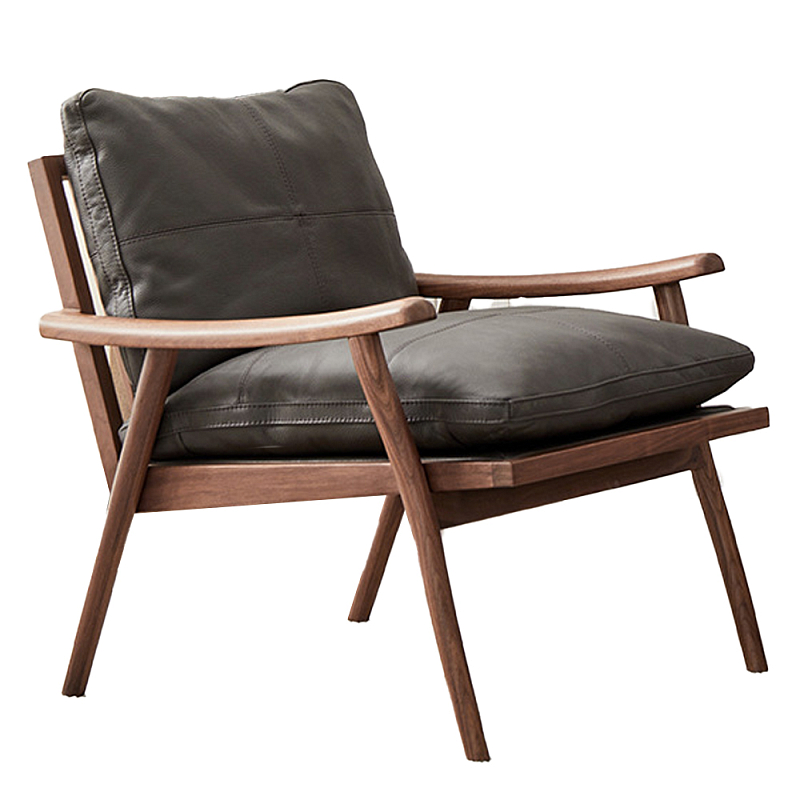 Кресло c каркасом из массива дерева и мягкой кожаной обивкой Walnut Armchair Орех Кресло c каркасом из массива дерева и мягкой кожаной обивкой Walnut Armchair Орех в Перми | Loft Concept