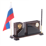 Настольный письменный набор с часами из природного камня обсидиана For the Deputy варинант исполнения - 2 | Loft Concept в Перми