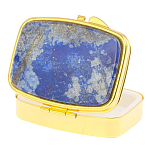 Таблетница карманная прямоугольная с 2-мя отделениями с зеркалом и накладкой из натурального камня Лазурит Gold Stone Pillboxes варинант исполнения - 2 | Loft Concept в Перми