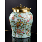 Ваза округлой формы из фарфора с рисунком и бронзовой крышкой Turquoise Blooming Garden варинант исполнения - 1 | Loft Concept в Перми