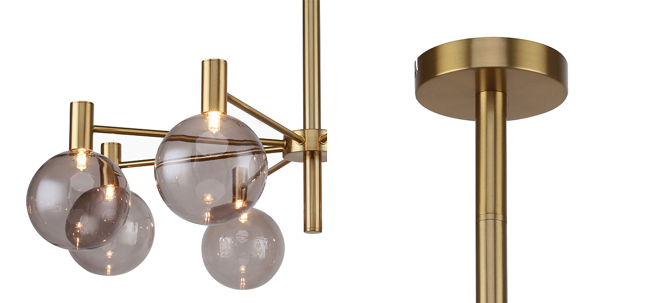 Люстра с выдувными плафонами коньячного цвета Carmella Globe Brass Люстра с выдувными плафонами коньячного цвета Carmella Globe Brass - Loft-Concept в Перми