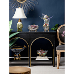 Ваза стеклянная прозрачная с бронзовым основанием в виде ветвей и фарфоровыми птичками Eden Garden варинант исполнения - 6 | Loft Concept в Перми