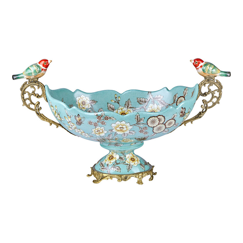 Чаша фарфоровая с птичками Bird of Paradise Bowl Бронза Мульти Голубой в Перми | Loft Concept 