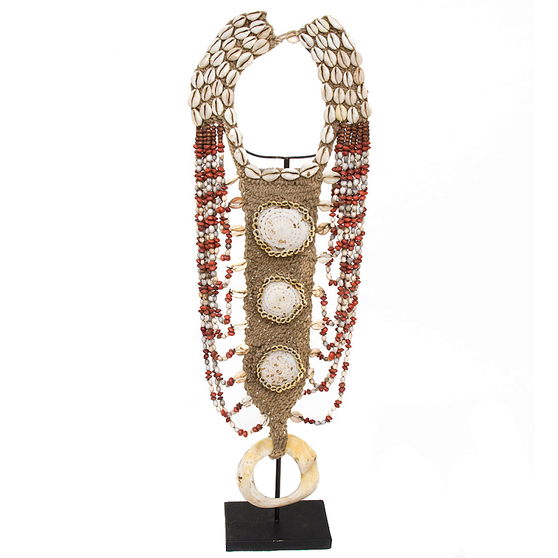 Этническое ожерелье из ракушек Aboriginal Long Necklace Shells Бежевый Коричневый Красный Белый в Перми | Loft Concept 