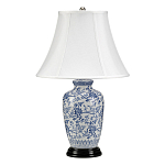 Настольная лампа с фарфоровым основанием с декоративным орнаментом и белым абажуром на темной круглой подставке Elstead Lighting варинант исполнения - 1 | Loft Concept в Перми