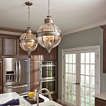 Подвесной светильник с прозрачным стеклянным плафоном в форме шара цвета никеля в индустриальном стиле на цепи 3 лампы Feiss варинант исполнения - 3 | Loft Concept в Перми