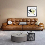 Диван кожаный с каркасом из массива дерева Medieval Furniture варинант исполнения - 1 | Loft Concept в Перми