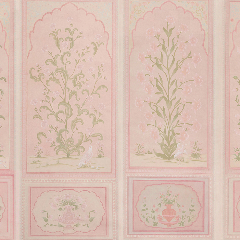 Обои ручная роспись Jharokha Arches Original colourway on pink painted Xuan paper  в Перми | Loft Concept 