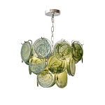 Люстра из зеленых стеклянных дисков с перламутровым эффектом Green Glowing Glaze варинант исполнения - 7 | Loft Concept в Перми