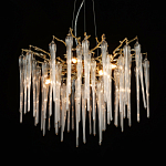 Люстра золотого цвета с декоративными ветками и длинными прозрачными стеклянными подвесами в форме сосулек Droplet Chandelier варинант исполнения - 3 | Loft Concept в Перми
