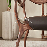 Стул деревянный с мягким сиденьем из коричневой натуральной кожи Moon Walnut Furniture варинант исполнения - 3 | Loft Concept в Перми