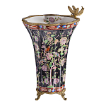 Ваза из фарфора черная с цветочной росписью и бронзовой стрекозой Spring Garden варинант исполнения - 1 | Loft Concept в Перми