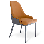 Стул оранжевый с высокой спинкой из искуственной кожи на серых металлических ножках Enigma Orange варинант исполнения - 1 | Loft Concept в Перми