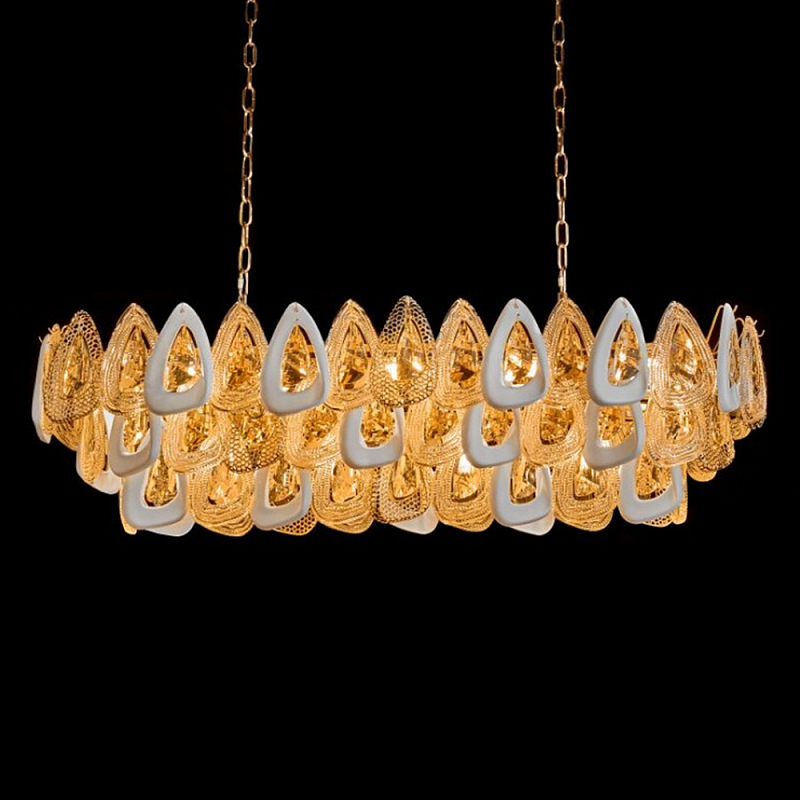 Люстра овальная с многослойными белыми и прозрачными подвесками Character Chandelier Золотой Прозрачный Белый Люстра овальная с многослойными белыми и прозрачными подвесками Character Chandelier Золотой Прозрачный Белый в Перми | Loft Concept
