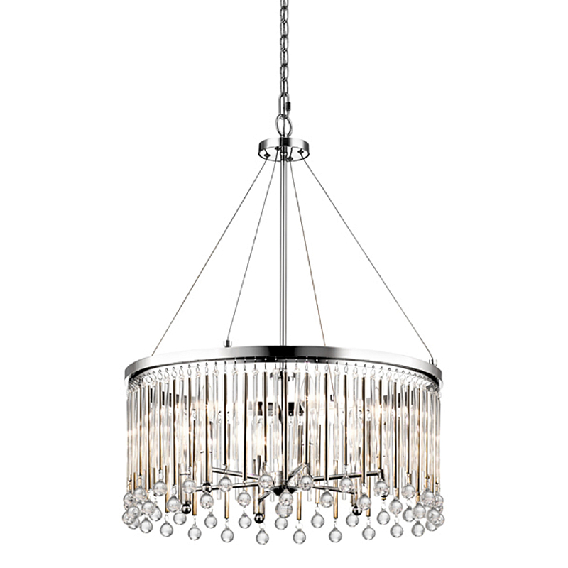 Люстра круглая цвета хром с вертикальными стеклянными трубками и круглыми подвесками Kichler Хром Прозрачное Стекло в Перми | Loft Concept 