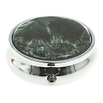 Таблетница карманная круглая с 3-мя отделениями с зеркалом и накладкой из натурального камня Серафинит Silver Stone Pillboxes варинант исполнения - 3 | Loft Concept в Перми