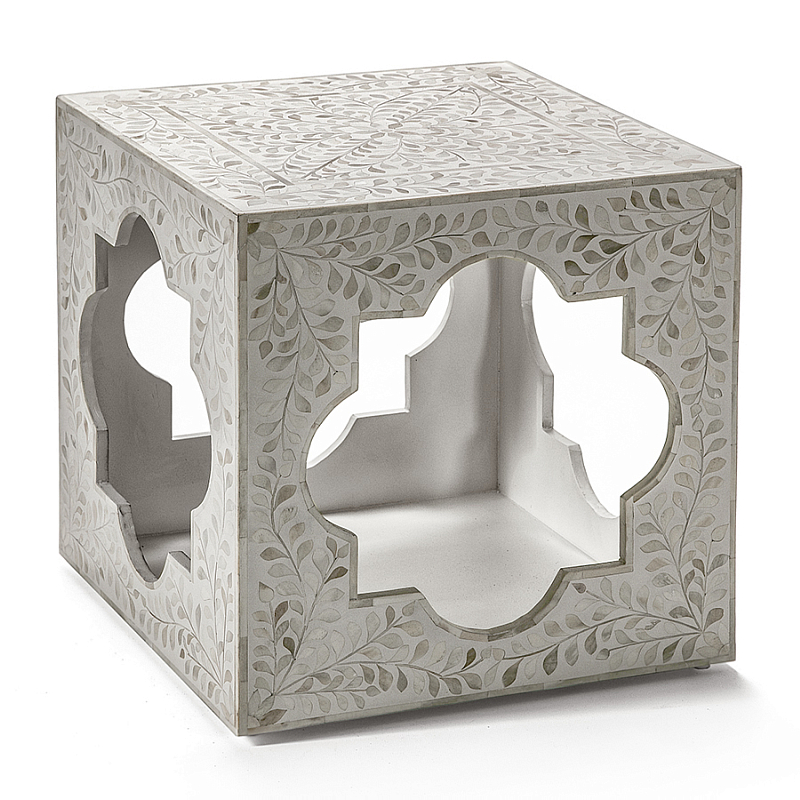 Приставной столик с перламутром Bone Inlay Side Table Floral Design ivory ( слоновая кость ) в Перми | Loft Concept 