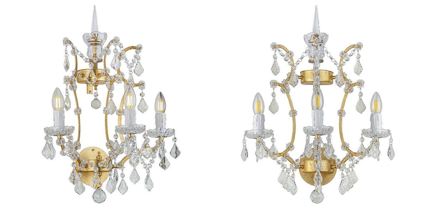 Бра 19th c. Rococo IRON & CLEAR CRYSTAL Gold Wall Lamp Бра 19th c. Rococo IRON & CLEAR CRYSTAL Gold Wall Lamp - Loft-Concept в Перми