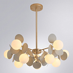 Люстра на штанге с 10-ю белым шарообразным плафоном и декоративными металлическими элементами в виде лепестков серого цвета Matisse варинант исполнения - 2 | Loft Concept в Перми