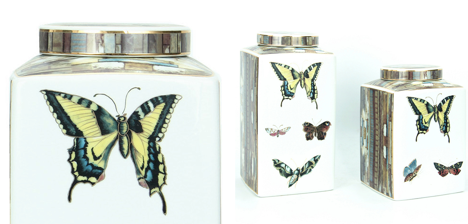 Ваза с крышкой Ceramic Flowers and Butterflies Vase Ваза с крышкой Ceramic Flowers and Butterflies Vase - Loft-Concept в Перми
