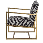 Кресло с металлическим золотистым каркасом и мягкой обивкой с чёрно-белым принтом зебры Wild animals варинант исполнения - 2 | Loft Concept в Перми