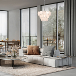 Люстра из белых стеклянных дисков на серебрянном каркасе White Glowing Reflectors варинант исполнения - 2 | Loft Concept в Перми