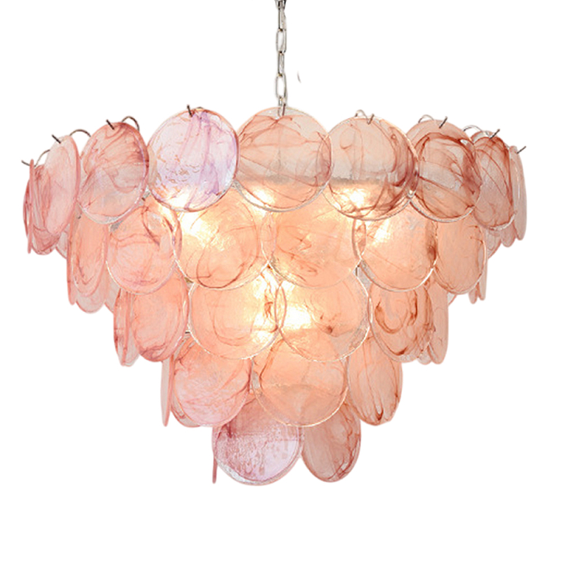 Люстра с каскадом из круглых розовых стеклянных дисков Pink Light Waterfall Розовый Хром Люстра с каскадом из круглых розовых стеклянных дисков Pink Light Waterfall Розовый Хром в Перми | Loft Concept