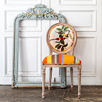 Стул бежевый в разноцветную полоску из натурального бука с изображением птиц и цветов Blooming Yellow Red Birds Colorful Stripes Chair варинант исполнения - 5 | Loft Concept в Перми