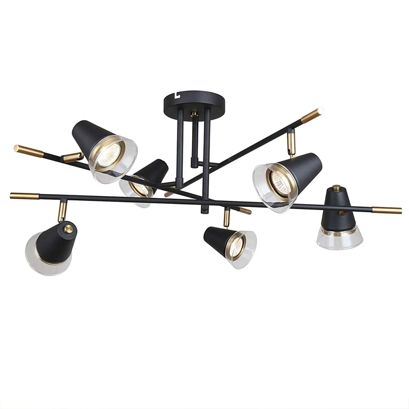 Потолочный светильник с конусообразными плафонами с контрастным сочетанием бронзы и глубоким черным цветом Aurika Черный Прозрачный в Перми | Loft Concept 