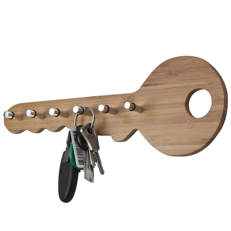 Настенная деревянная вешалка ключница в виде ключа Wooden Key Key Holder Древесина Хром в Перми | Loft Concept 