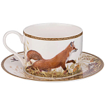 Чайная пара из фарфора с изображением утки и лисы 300 мл Hunting Porcelain Collection варинант исполнения - 1 | Loft Concept в Перми
