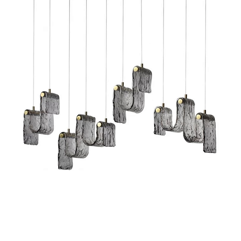 Подвесной светильник линейный с плафонами волнистой формы из фактурного стекла Big Wave Дымчатый (Smoke) Янтарный в Перми | Loft Concept 