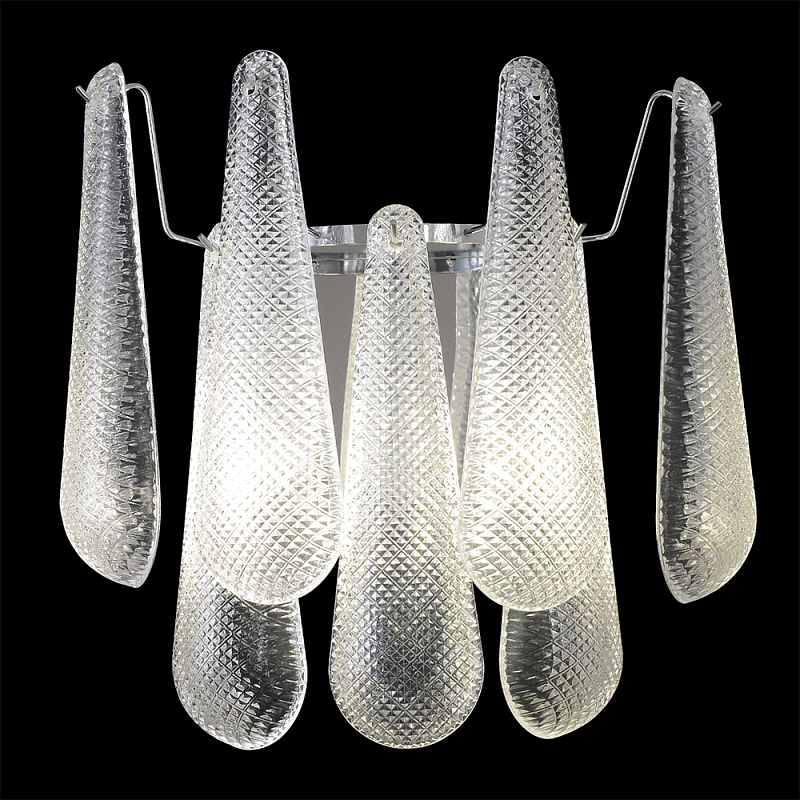 Бра с подвесками из рифленного стекла в форме капель на основании цвета хром Textured Glass Прозрачное Стекло Хром в Перми | Loft Concept 
