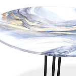 Стол журнальный с круглой бело-голубой столешницей из стекла White and Blue Marble варинант исполнения - 3 | Loft Concept в Перми