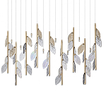 Люстра с золотистыми трубками и прозрачными стеклянными листьями на подвесах Sylva  варинант исполнения - 1 | Loft Concept в Перми