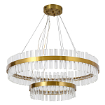 Люстра подвесная двухъярусная с золотистымыми кольцами и прозрачными стеклянными элементами Ring Horizontal варинант исполнения - 1 | Loft Concept в Перми