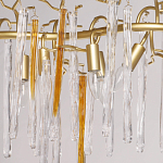 Люстра линейная золотого цвета с декоративными ветвями и длинными стеклянными подвесками в форме сосулек Droplet Chandelier варинант исполнения - 3 | Loft Concept в Перми