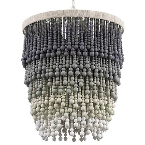 Многоярусная люстра украшенная круглыми бусинами Wooden Chandelier Grey Green White