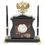 Часы настольные с Гербом России и 2-мя шариковыми ручками в комплекте Stone Clock варинант исполнения - 4 | Loft Concept в Перми