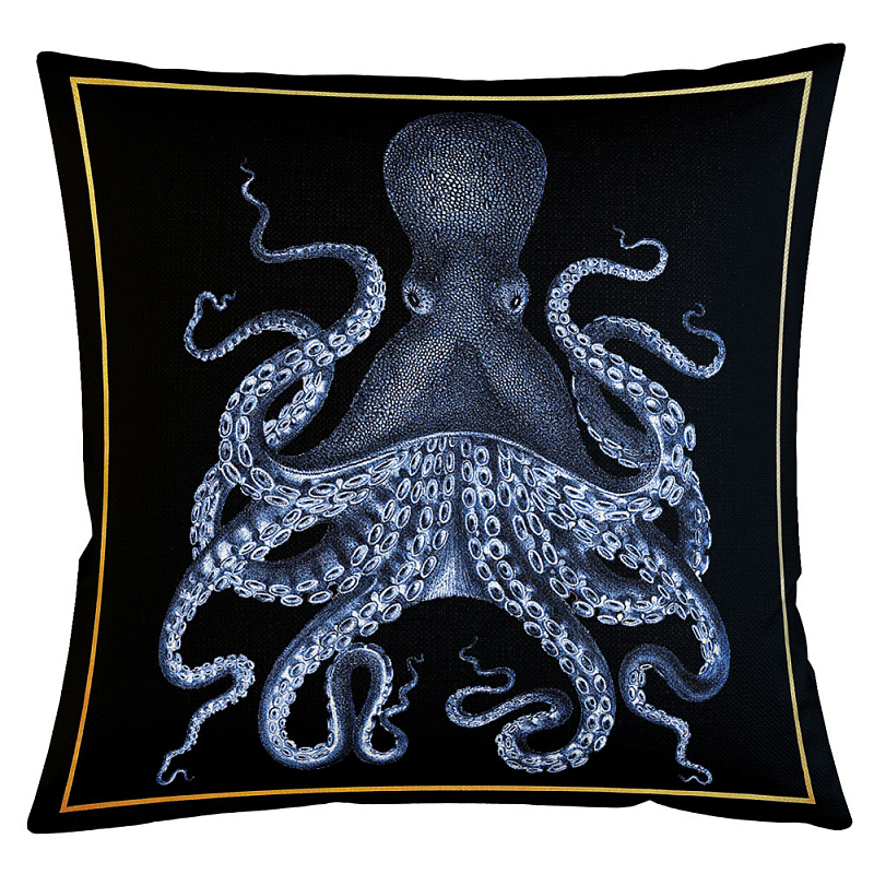 Декоративная подушка Blue Octopus Бежевый Черный Морская синь Декоративная подушка Blue Octopus Бежевый Черный Морская синь в Перми | Loft Concept